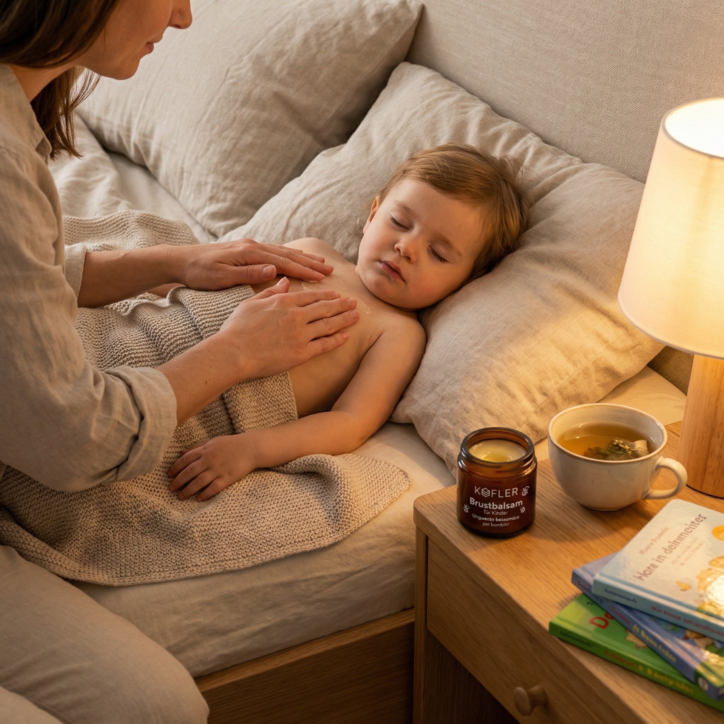 Brustbalsam Kind im Bett